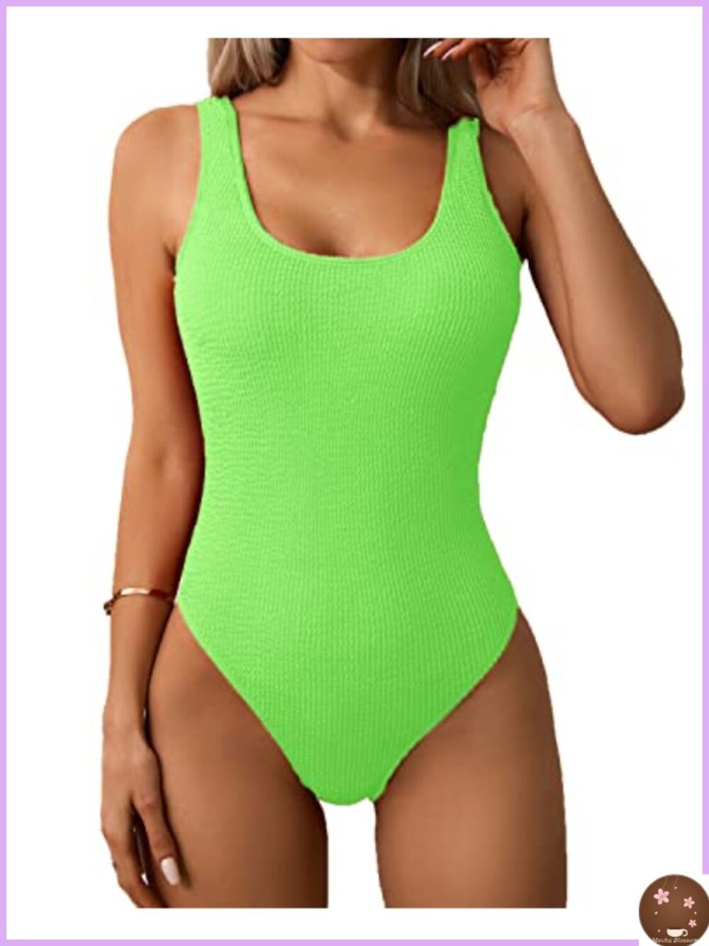 Women One Piece Swimsuit Ribbed Monokini Scoop Neck Low Back Removable Pads UPF - Picture 3 of 4
